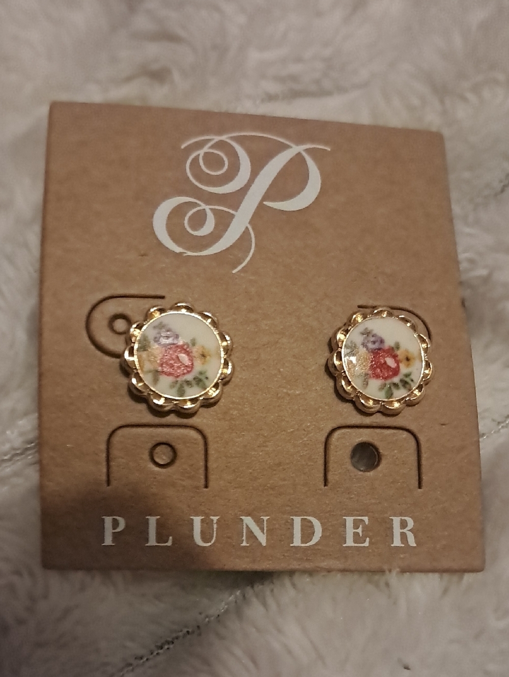 Plunder Gold-Tone Floral Stud Earrings - Cream, Pink, Purple